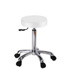 Tabouret classique blanc - pied chromé - assise Ø34cm