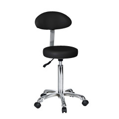Tabouret classique avec dossier - noir - pied chromé - assise Ø34cm